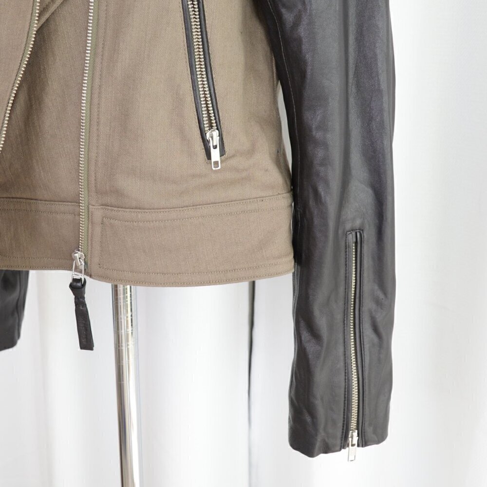 Mackage Minella Leather Biker Moto Jacket Olive Green Black Sz M - Picture 9 of 10